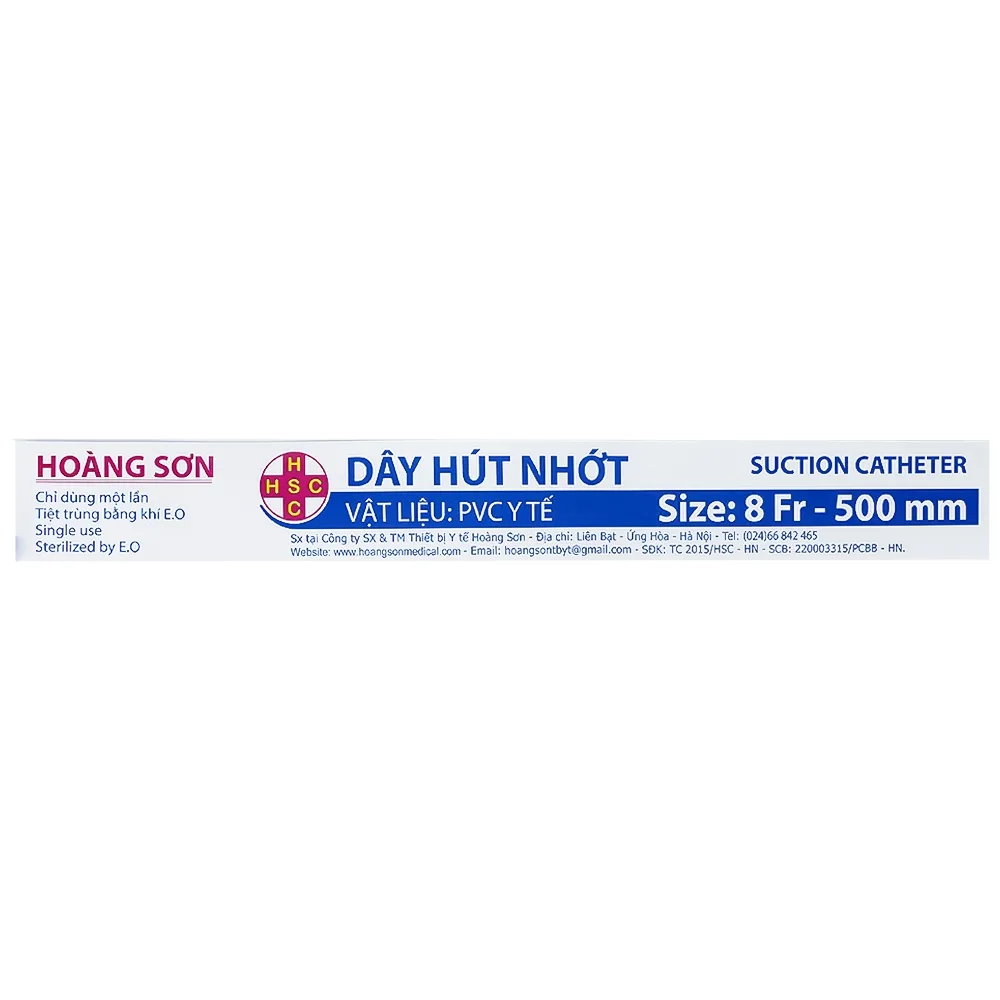 Hình ảnh Dây hút nhớt Hoàng Sơn size 8 FR-500mm dùng hút dịch đờm trong khoang mũi, miệng, họng