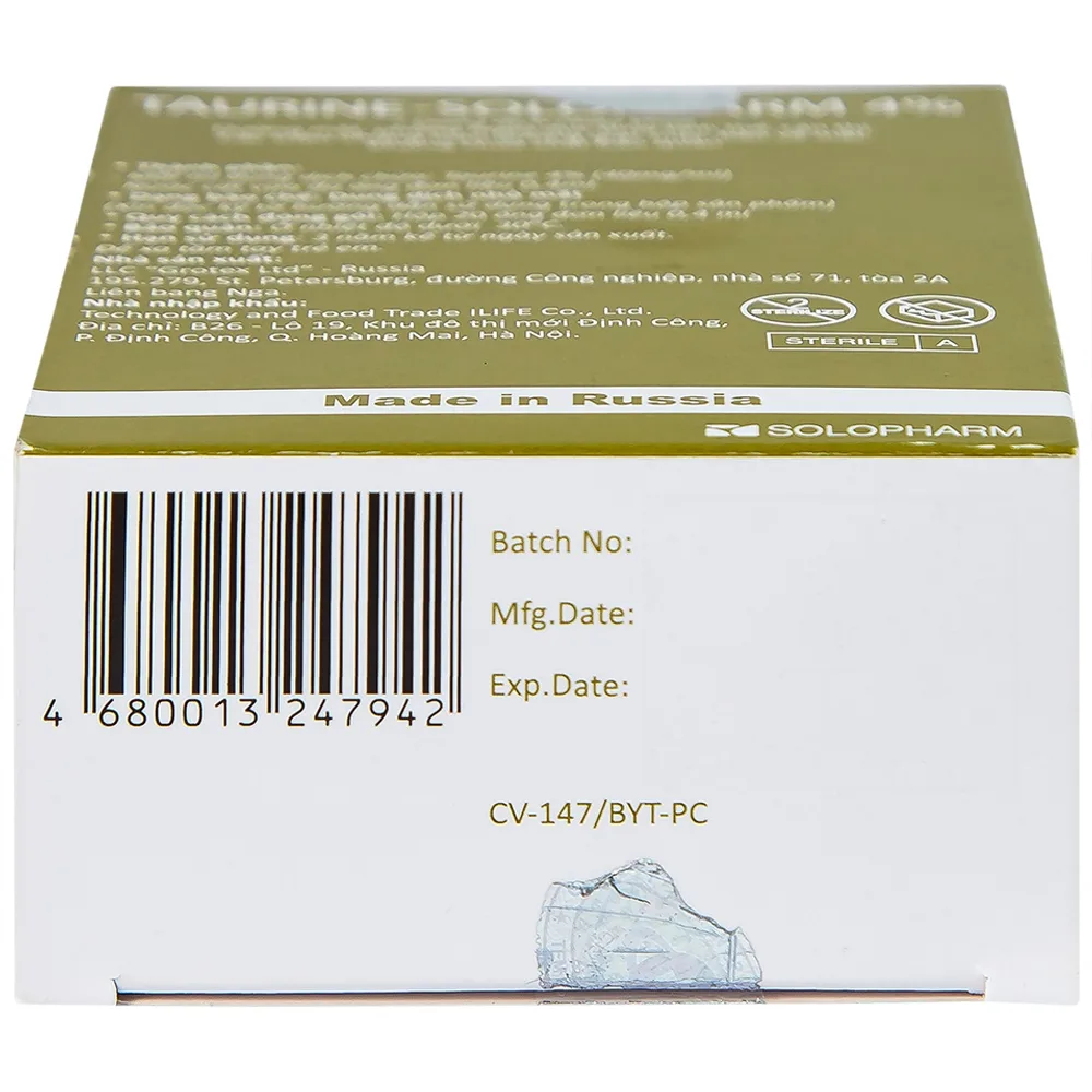 Hình ảnh Dung dịch nhãn khoa Taurine-Solopharm 4% điều trị loạn dưỡng giác mạc, viêm giác mạc (20 tuýp x 0,4ml) 