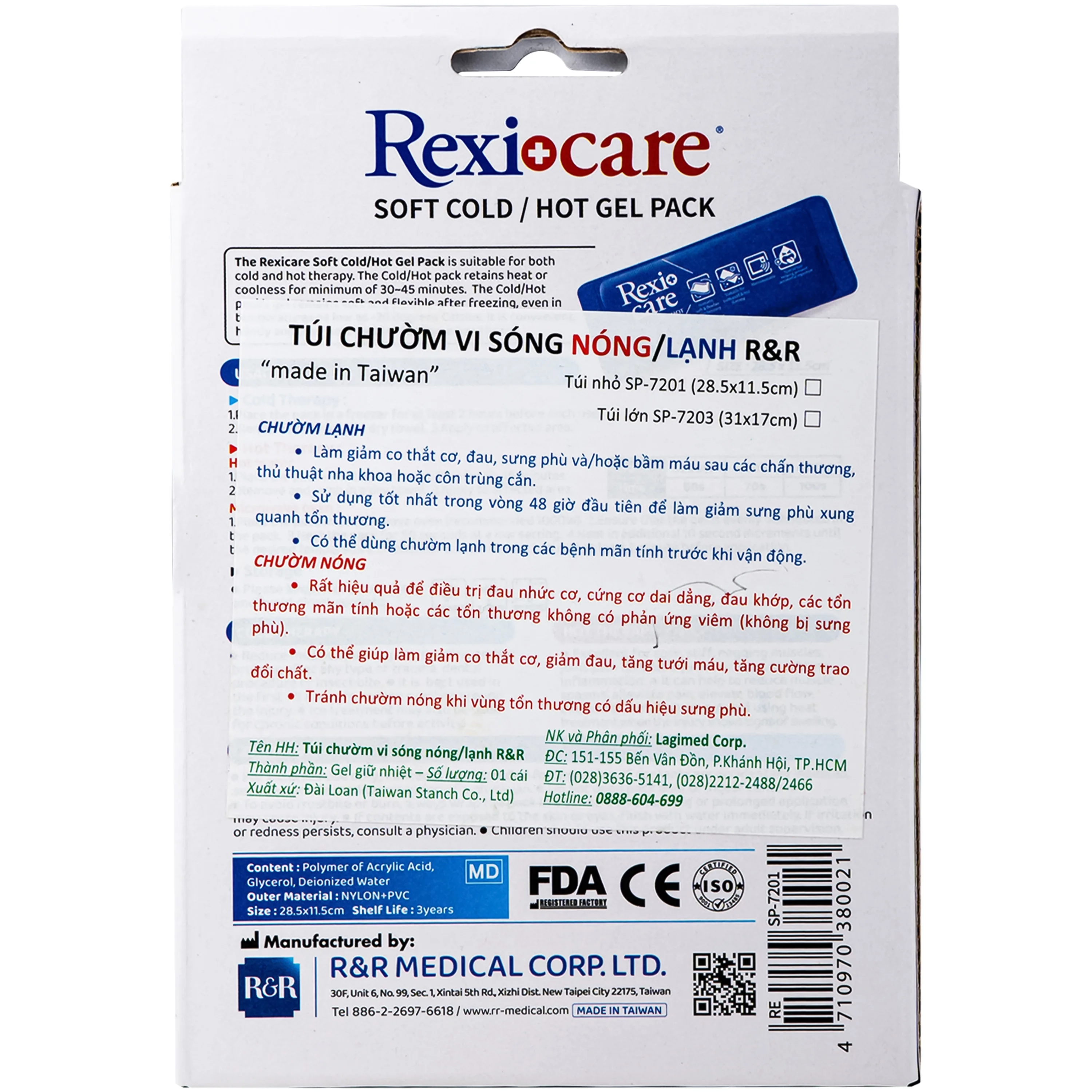 Hình ảnh Túi chườm nóng, lạnh Rexicare gel (28.5x11.5cm) Làm giảm co thắt cơ, đau, sưng phù, bầm máy sau chấn thương, thủ thuật nha khoa, côn trùng cắn