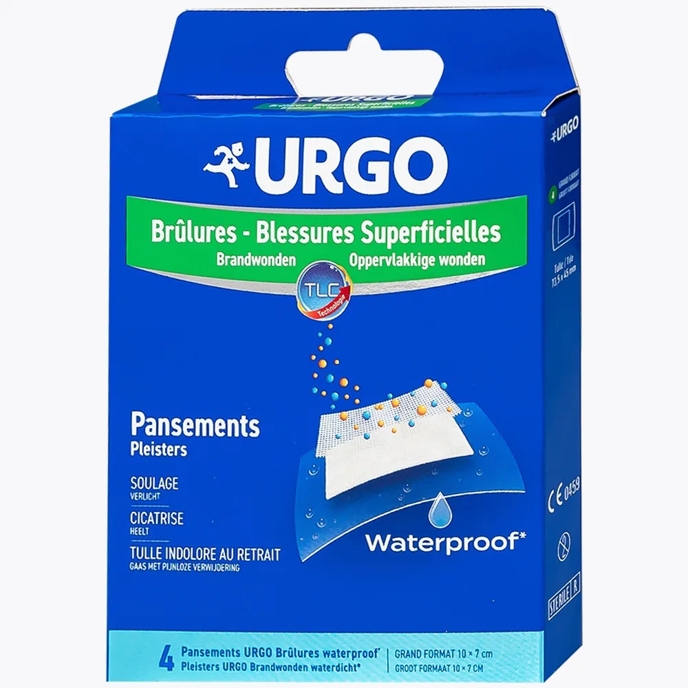 Hình ảnh Băng cá nhân tiệt trùng Urgo Brulures Waterproof 10cm x 7cm cho vết thương bỏng, thấm hút dịch tiết cho vết thương (4 miếng)