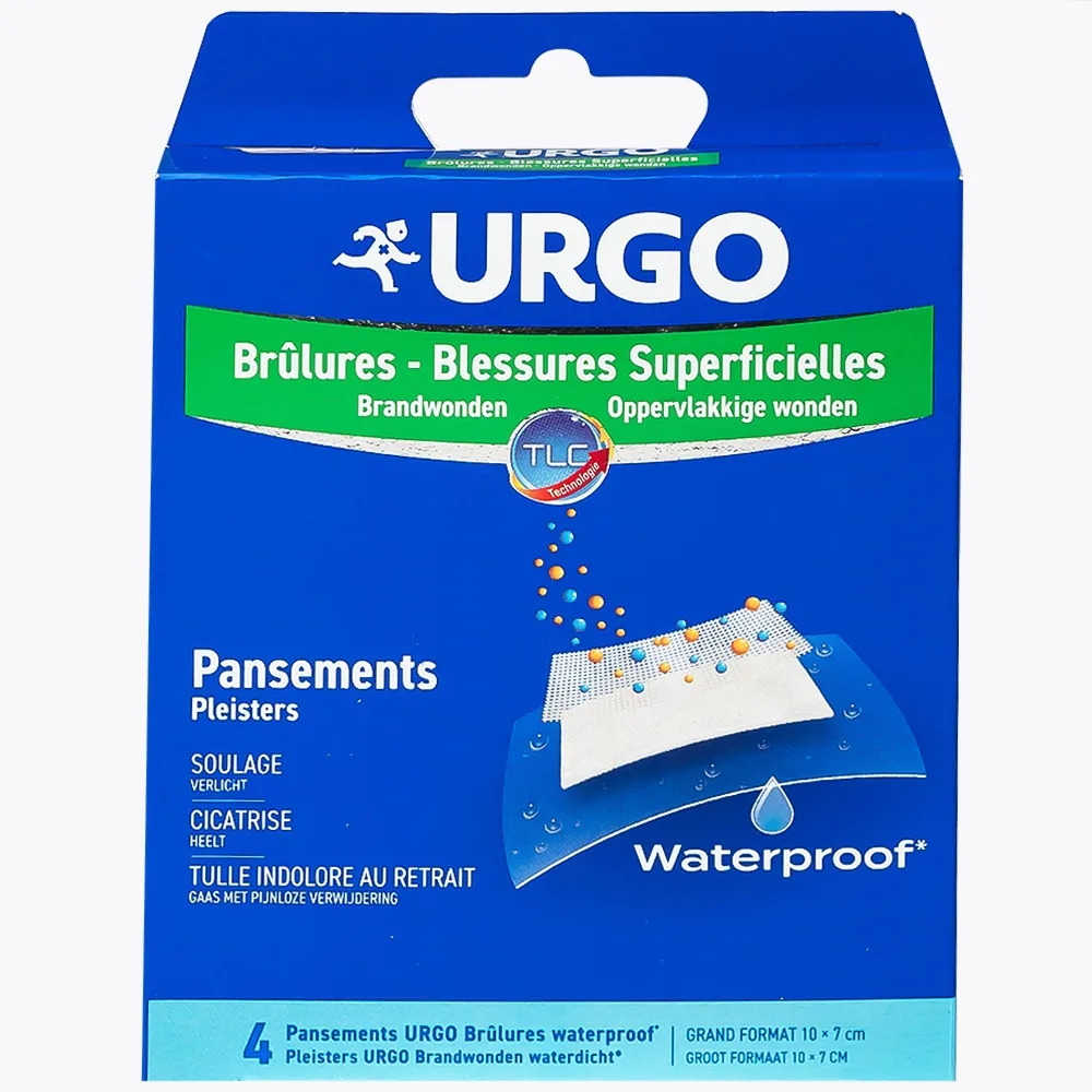 Hình ảnh Băng cá nhân tiệt trùng Urgo Brulures Waterproof 10cm x 7cm cho vết thương bỏng, thấm hút dịch tiết cho vết thương (4 miếng)