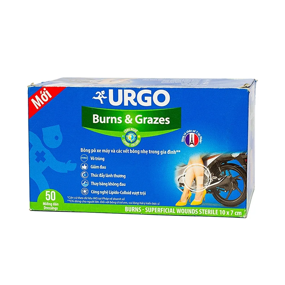 Hình ảnh Băng gạc vô trùng Urgo Burns And Grazes size 10cm x 7cm dùng cho các vết bỏng và vết thương bề mặt (50 miếng)