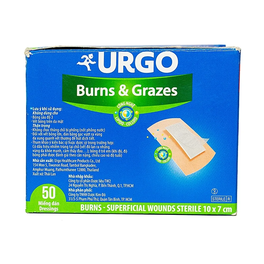 Hình ảnh Băng gạc vô trùng Urgo Burns And Grazes size 10cm x 7cm dùng cho các vết bỏng và vết thương bề mặt (50 miếng) 