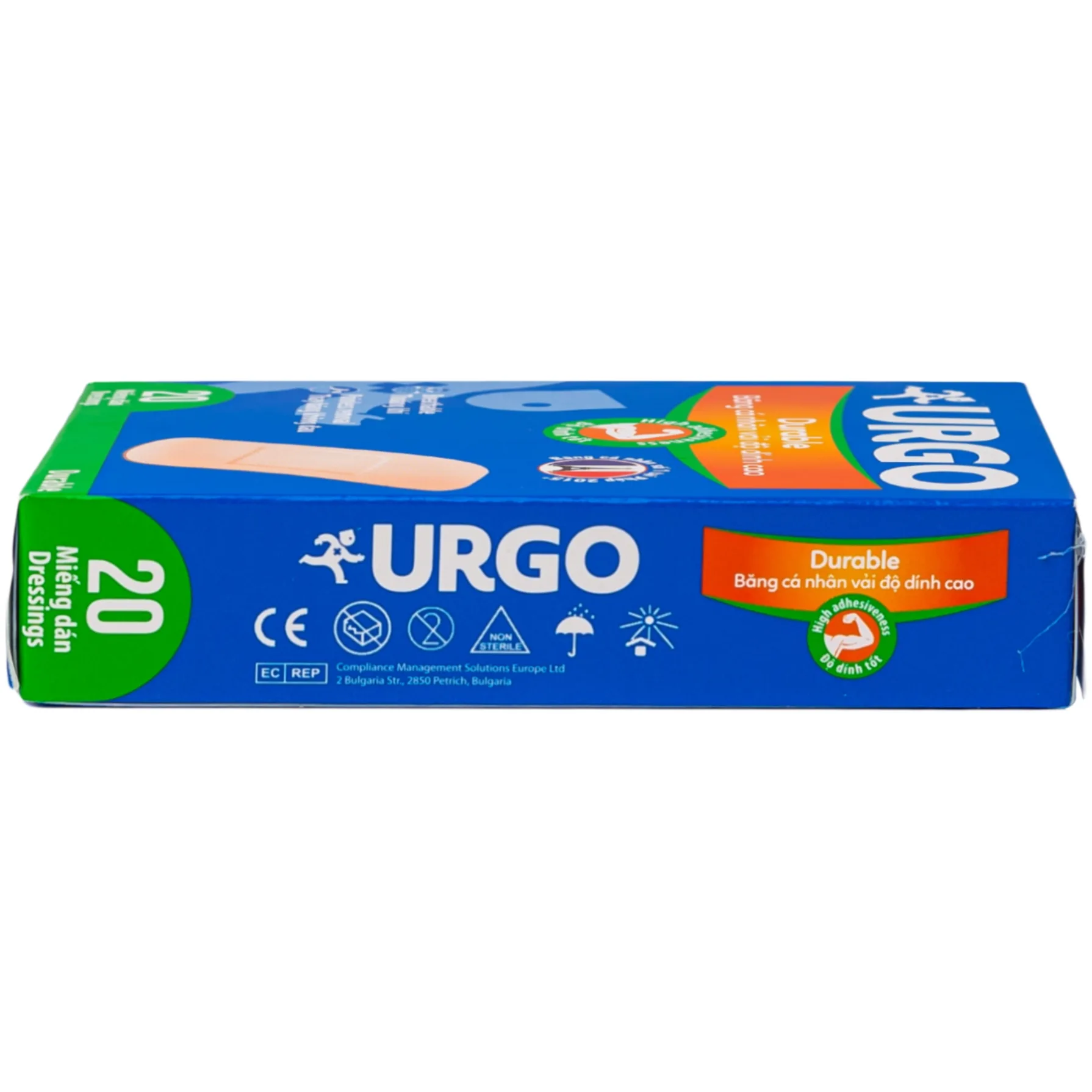 Hình ảnh Băng cá nhân vải độ dính cao Urgo Durable size 2cm x 6cm bảo vệ các vết thương nhỏ, vết trầy xước, rách da (20 miếng)  