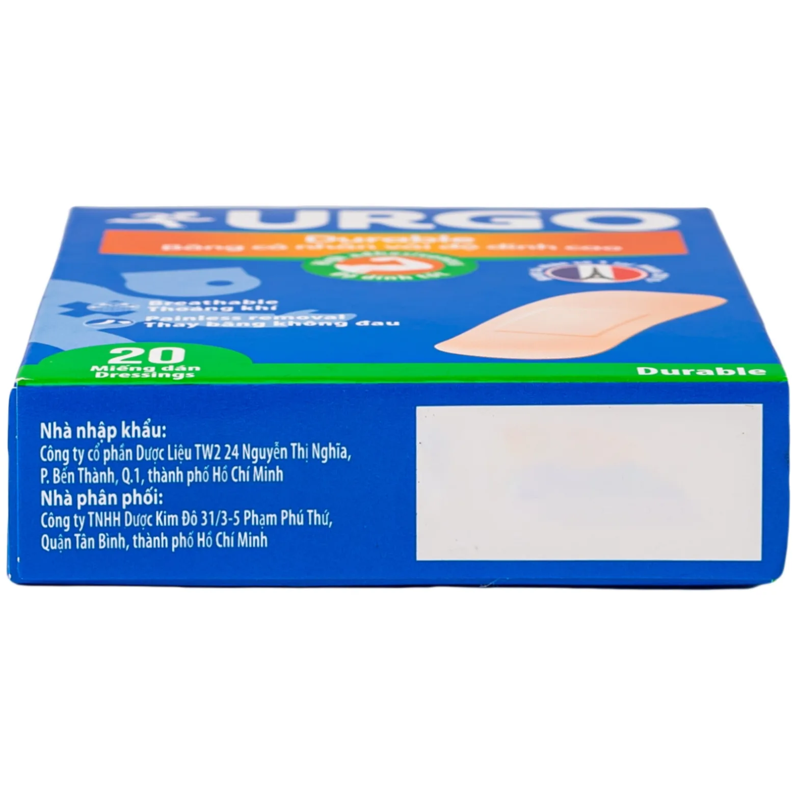 Hình ảnh Băng cá nhân vải độ dính cao Urgo Durable size 2cm x 6cm bảo vệ các vết thương nhỏ, vết trầy xước, rách da (20 miếng)  