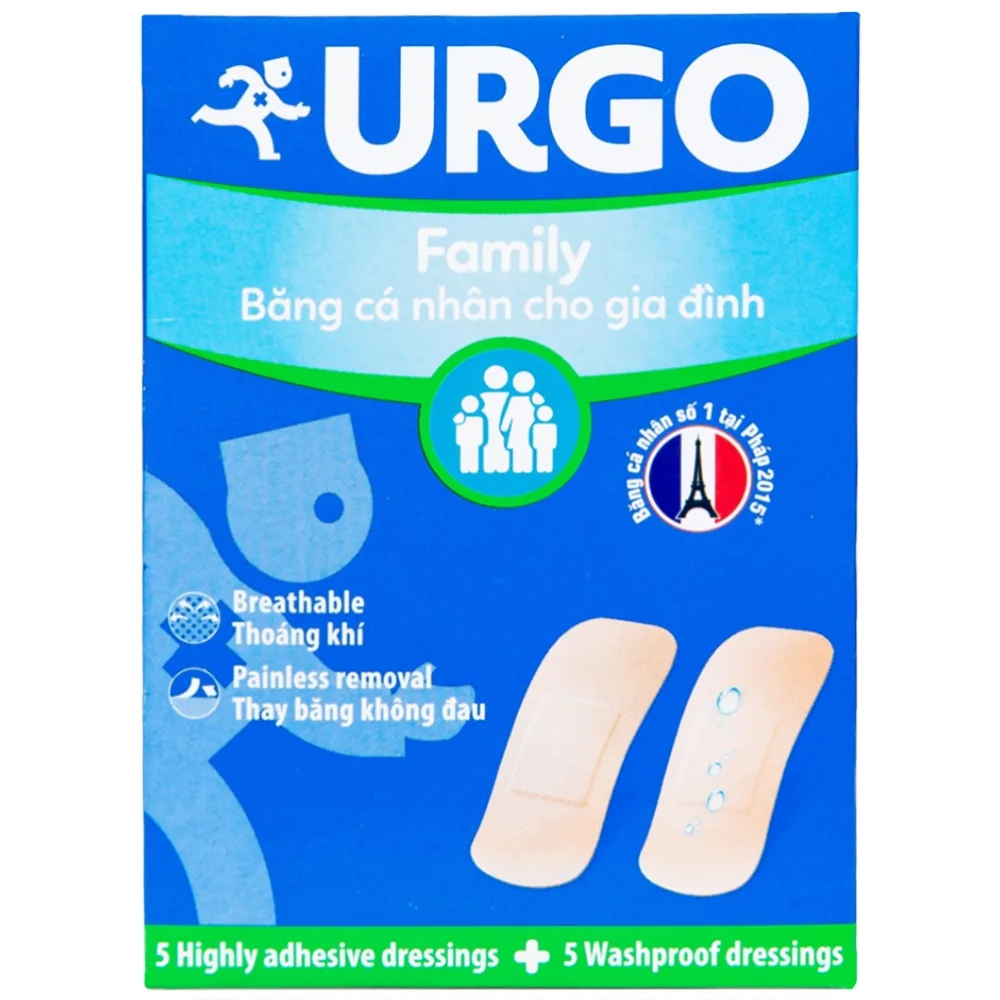 Hình ảnh Băng cá nhân độ dính cao, co giãn tốt Urgo Family size 2cm x 6cm bảo vệ các vết thương nhỏ (10 miếng)