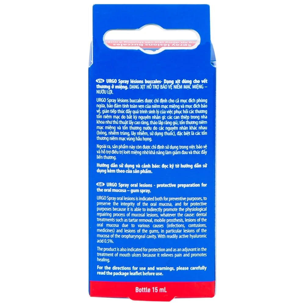 Hình ảnh Chai xịt Urgo Spray Lesions Buccales 15ml dùng cho vết thương ở miệng