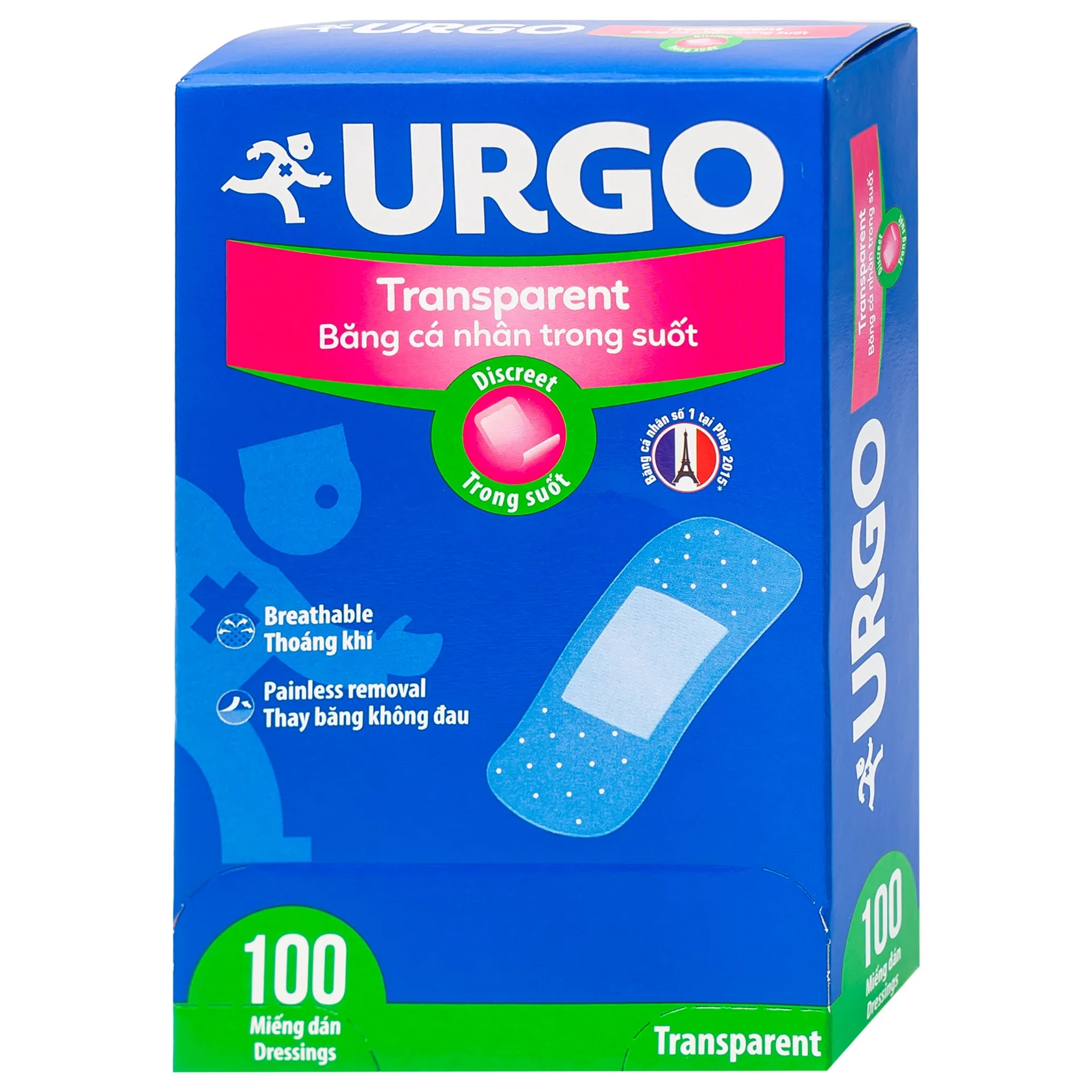 Hình ảnh Băng cá nhân trong suốt Urgo Transparent 2cm x 7.2cm bảo vệ vết thương nhỏ, vết trầy xước (100 miếng)
