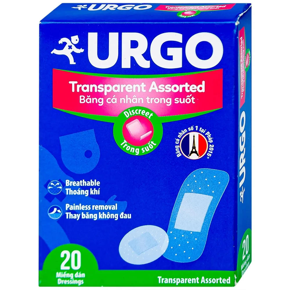 Hình ảnh Băng cá nhân trong suốt Urgo Transparent Assorted bảo vệ các vết thương nhỏ, vết trầy xước, rách da (20 miếng)