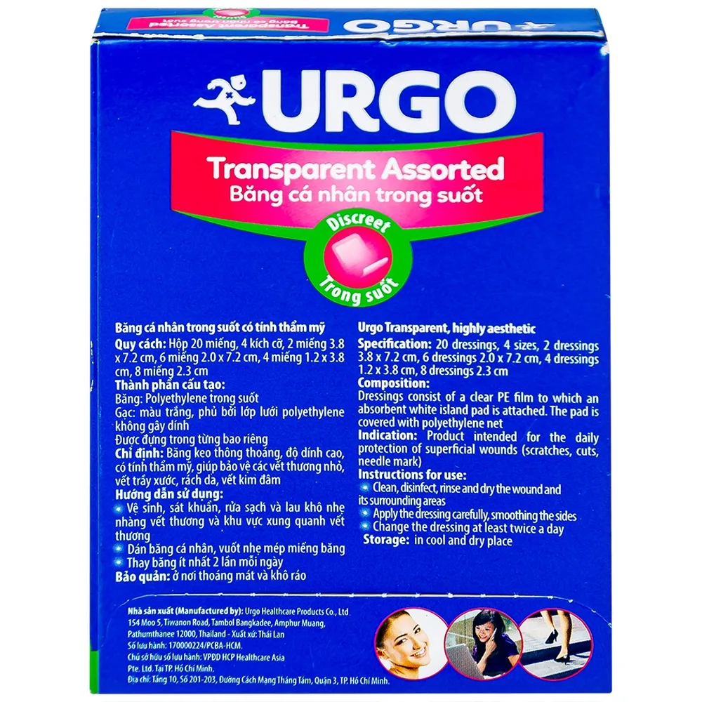 Hình ảnh Băng cá nhân trong suốt Urgo Transparent Assorted bảo vệ các vết thương nhỏ, vết trầy xước, rách da (20 miếng)