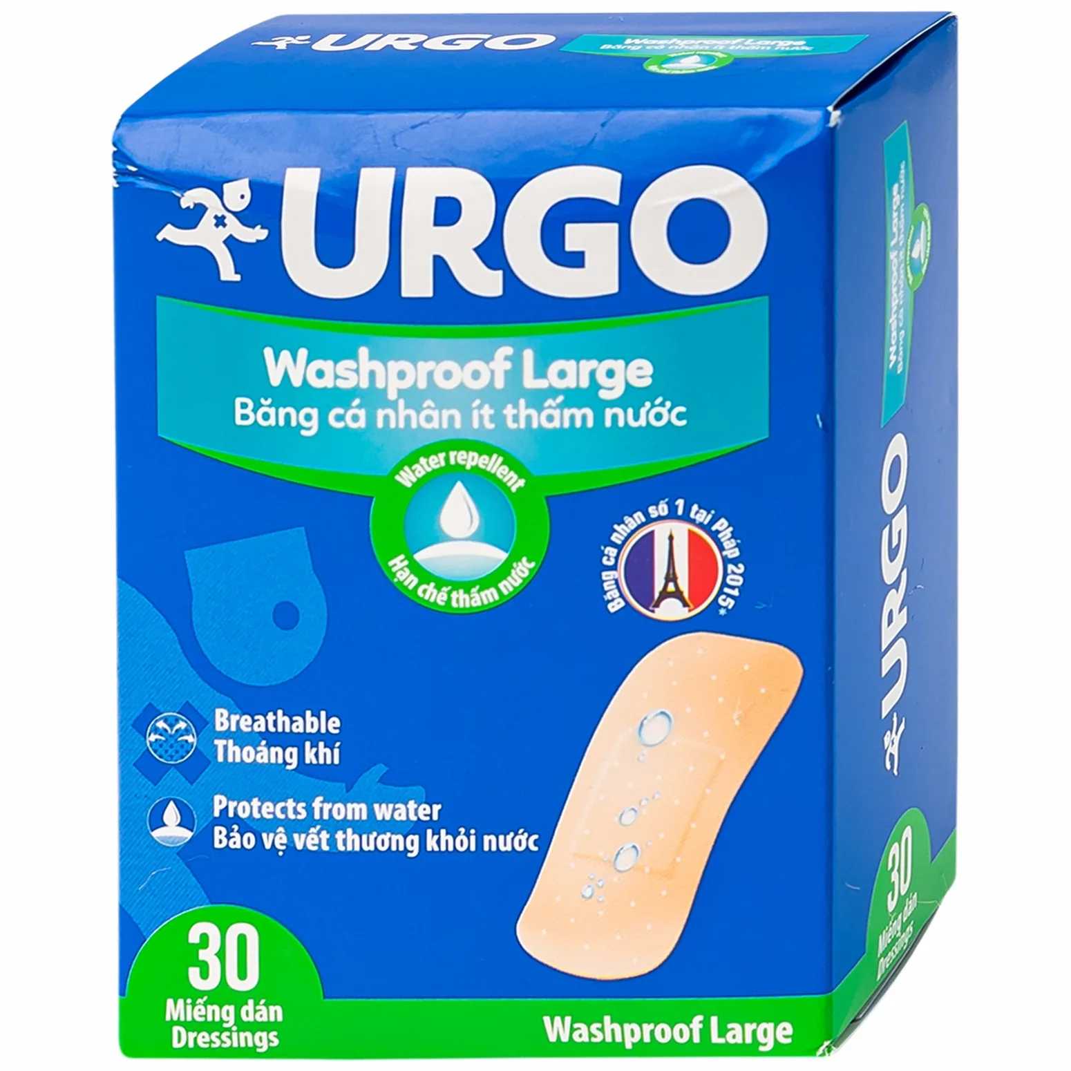 Hình ảnh Băng cá nhân ít thấm nước Urgo Washproof Large bảo vệ vết thương khỏi nước (30 miếng)