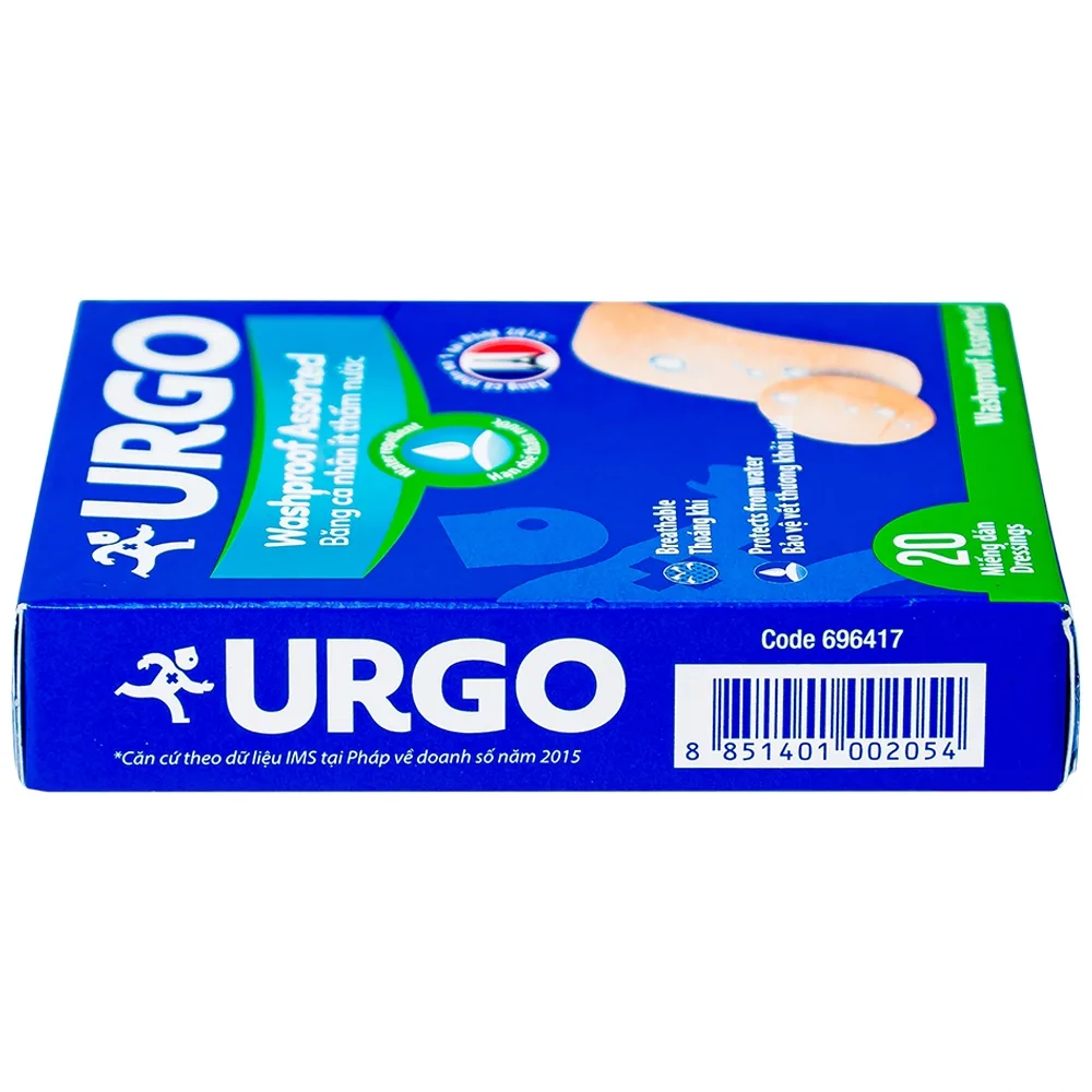 Hình ảnh Băng cá nhân ít thấm nước Urgo Washproof Assorted bảo vệ vết thương khỏi nước (20 miếng)