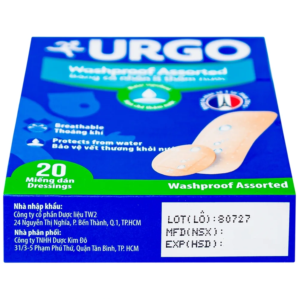 Hình ảnh Băng cá nhân ít thấm nước Urgo Washproof Assorted bảo vệ vết thương khỏi nước (20 miếng)