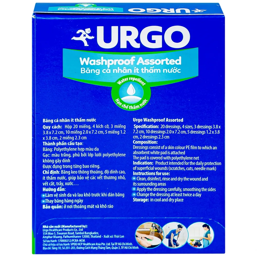 Hình ảnh Băng cá nhân ít thấm nước Urgo Washproof Assorted bảo vệ vết thương khỏi nước (20 miếng)