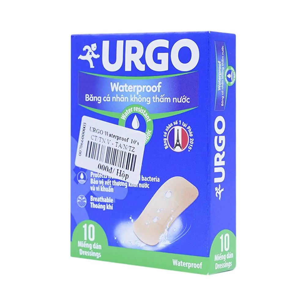 Hình ảnh Băng cá nhân không thấm nước Urgo Waterproof bảo vệ vết thương nhỏ, vết trầy xước, rách da (10 miếng)