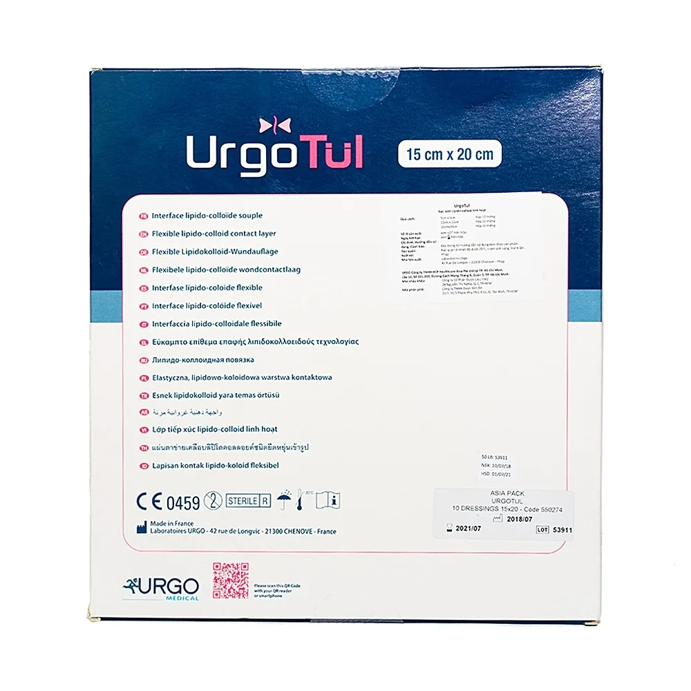 Hình ảnh Gạc lưới vô trùng chống dính UrgoTul size 15cm x 20cm băng các vết thương cấp tính, mãn tính (10 miếng)