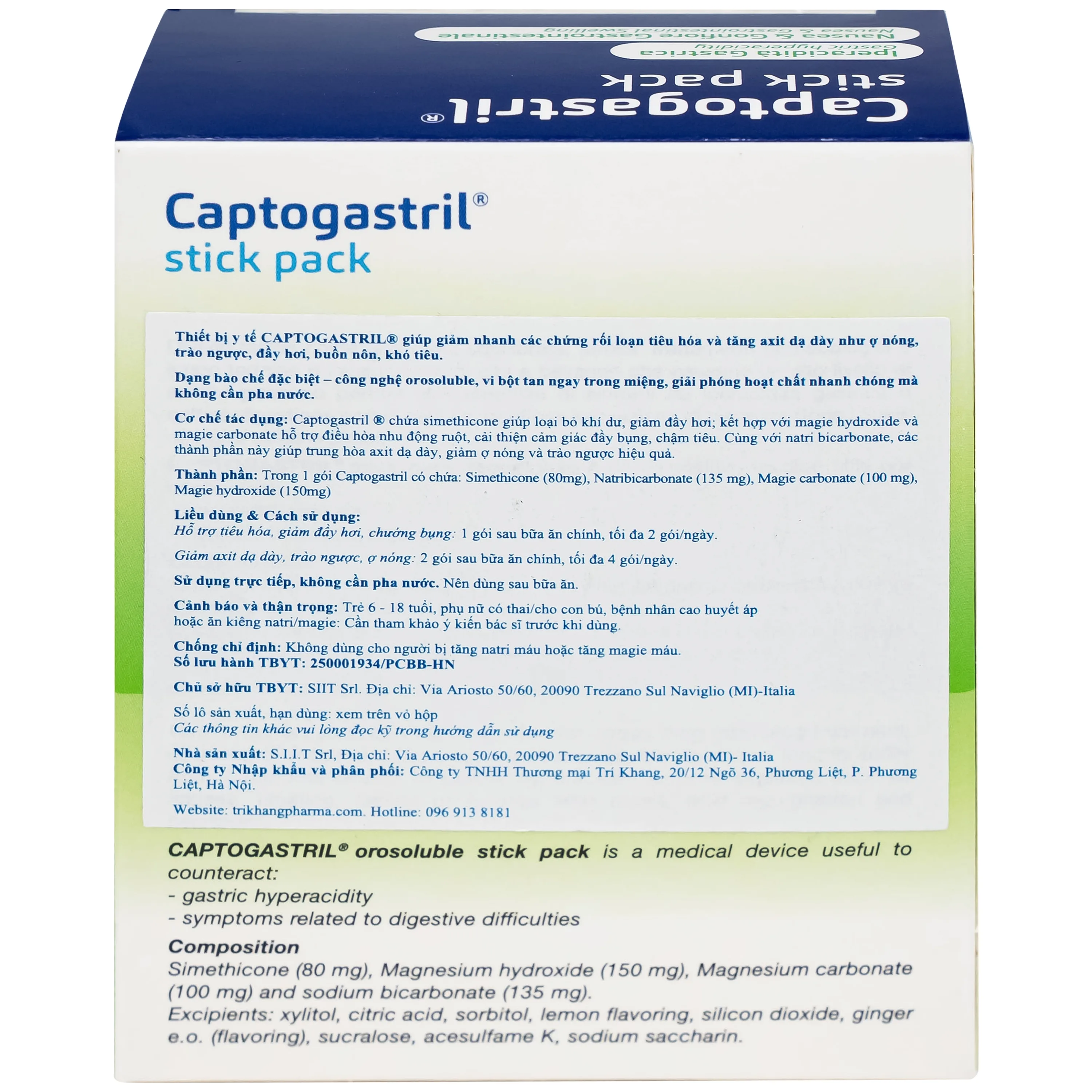 Hình ảnh Vi bột Captogastril giảm nhanh acid, đau dạ dày, ợ nóng, đầy hơi, buồn nôn, khó tiêu hộp 20 gói