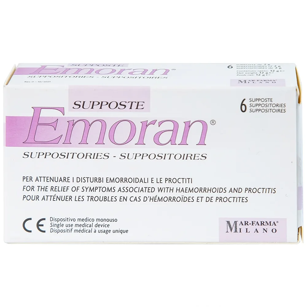 Hình ảnh Viên đặt Supposte Emoran giảm các triệu chứng của bệnh trĩ, viêm trực tràng (6 viên)