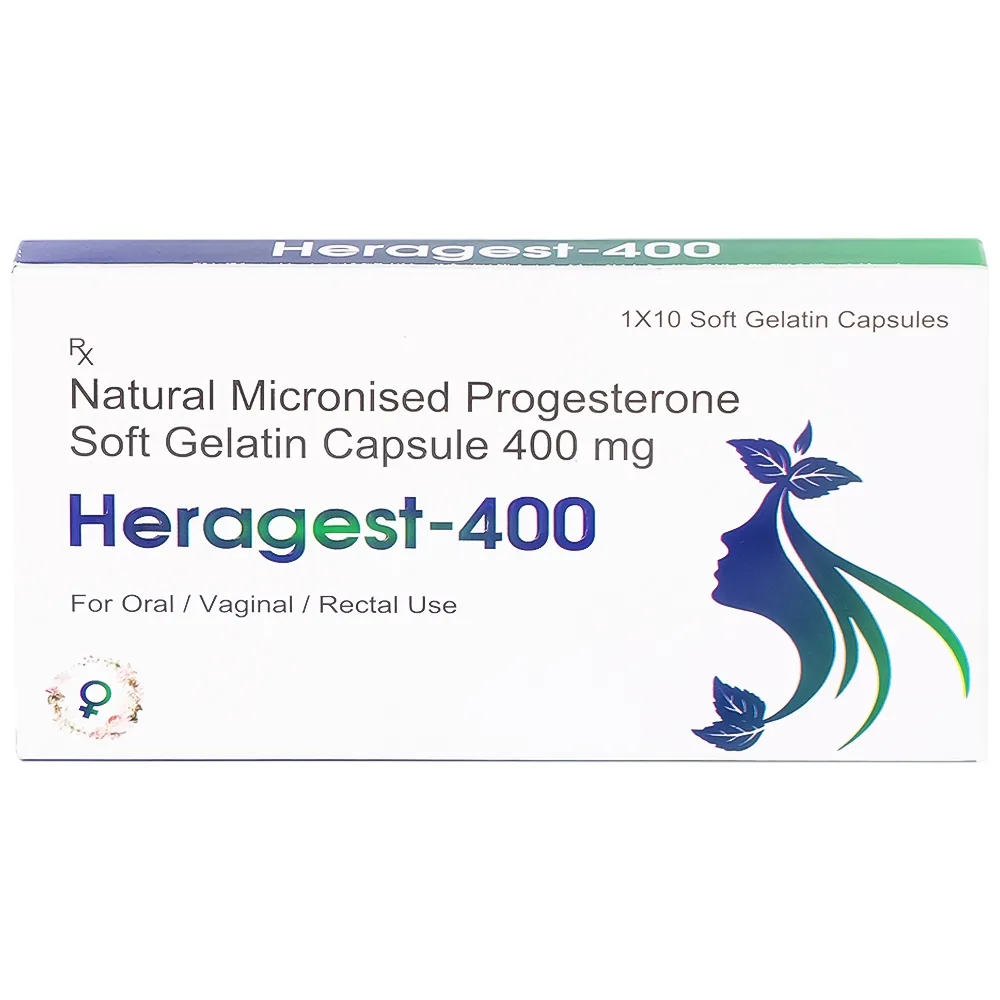 Hình ảnh Viên nội tiết tố Heragest - 400 hỗ trợ dự phòng sảy thai, vô sinh nữ, hội chứng tiền kinh nguyệt (1 vỉ x 10 viên)