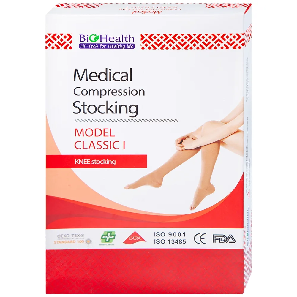 Hình ảnh Vớ gối y khoa Medical Compression Stocking Model Classic I Biohealth size L màu da điều trị giãn tĩnh mạch chân