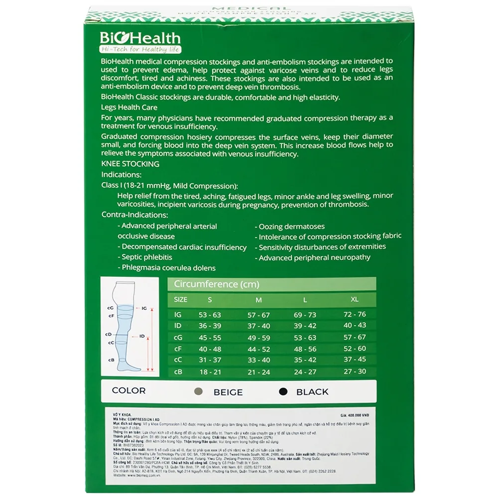 Hình ảnh Vớ y khoa Compression I AD BioHealth tăng lưu thông máu, giảm tình trạng phù nề (Màu da - Size M)