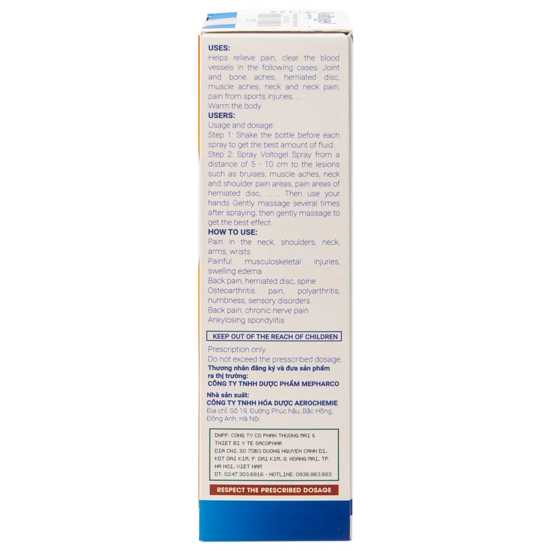 Hình ảnh Bình xịt Voltogel Spray 100ml Aero Chemie đau cơ, đau vai, bầm tím, bong gân