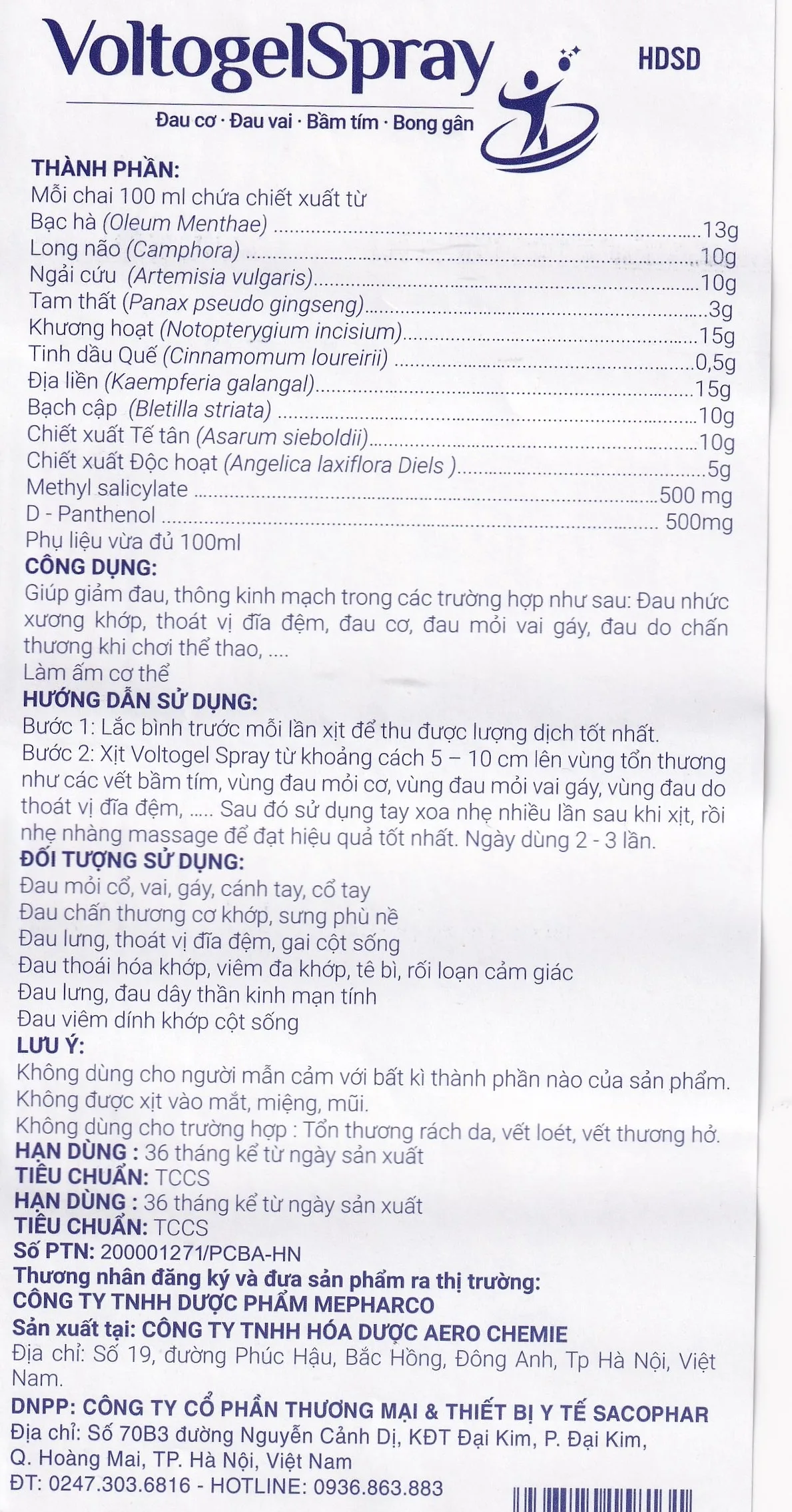 Hình ảnh Bình xịt Voltogel Spray 100ml Aero Chemie đau cơ, đau vai, bầm tím, bong gân