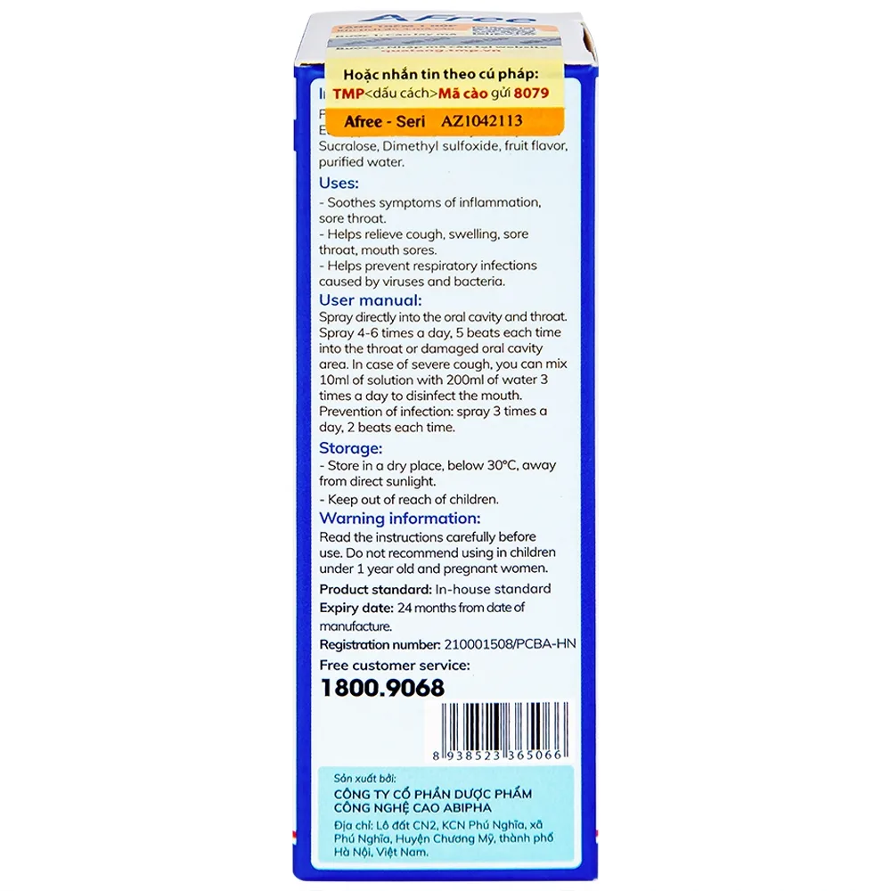Hình ảnh Dung dịch xịt họng Afree 30ml Thái Minh giảm ho, sưng viêm, đau rát họng