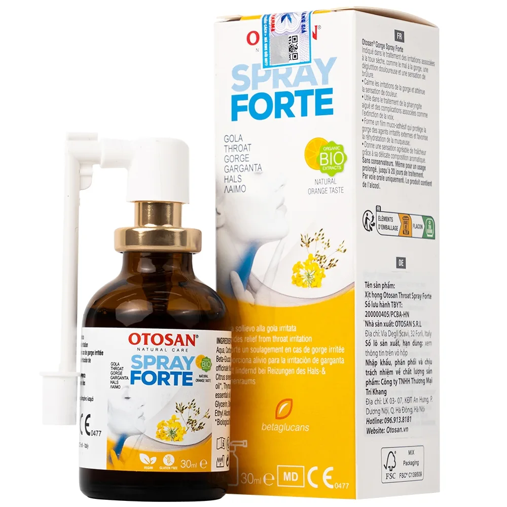 Hình ảnh Xịt họng Otosan Spray Forte hỗ trợ điều trị viêm họng cấp, viêm hô hấp, giảm đau rát họng (30ml)