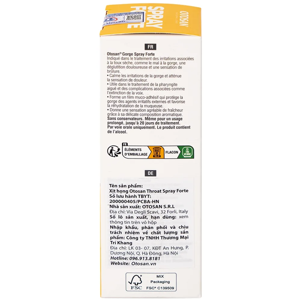 Hình ảnh Xịt họng Otosan Spray Forte hỗ trợ điều trị viêm họng cấp, viêm hô hấp, giảm đau rát họng (30ml)