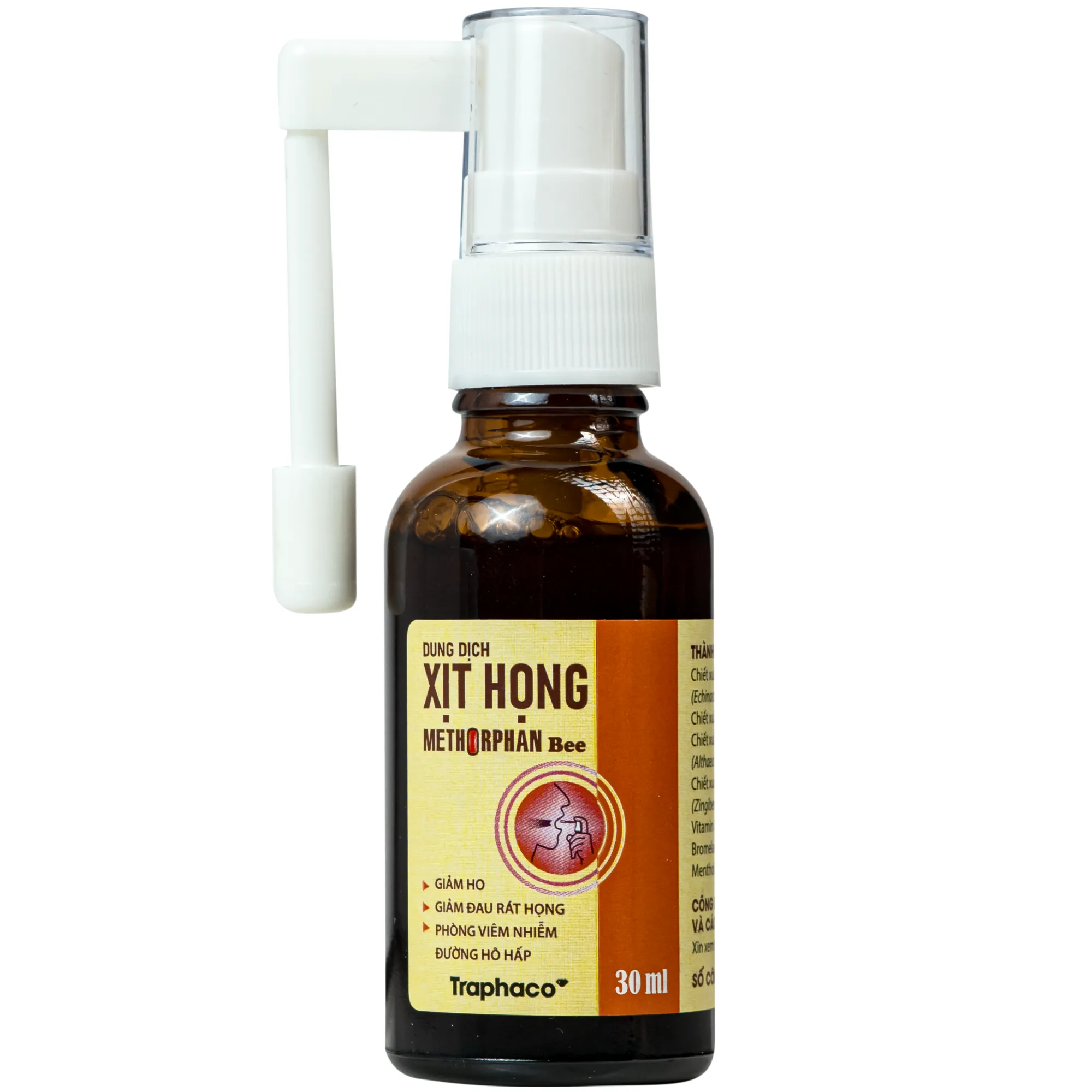 Hình ảnh Xịt họng Methorphan Bee Traphaco giảm ho, viêm họng, viêm phế quản - Giảm nhiệt miệng, viêm loét miệng, viêm nướu, hôi miệng (30ml)