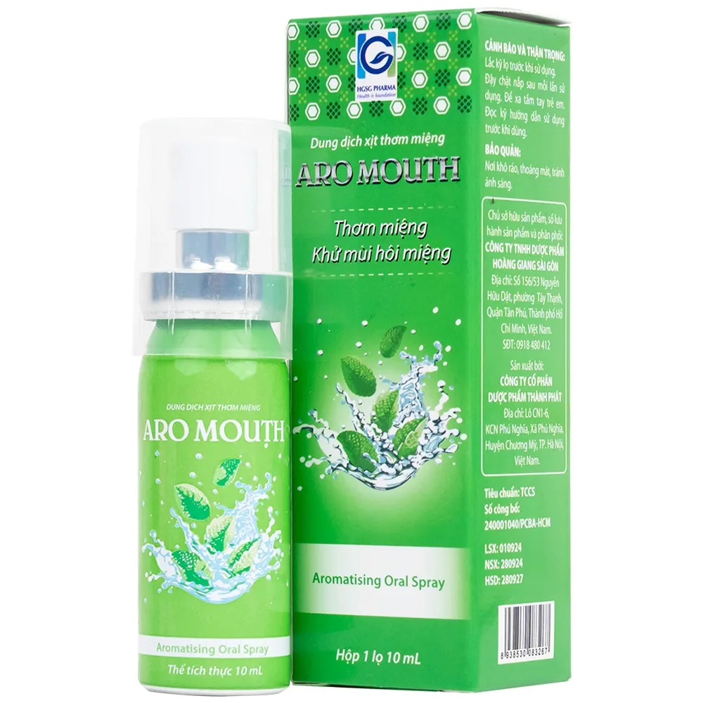 Hình ảnh Xịt thơm miệng Aro Mouth 10ml Hgsg Pharma làm thơm miệng tức thì khử mùi hôi miệng, mùi thức ăn, rượu bia
